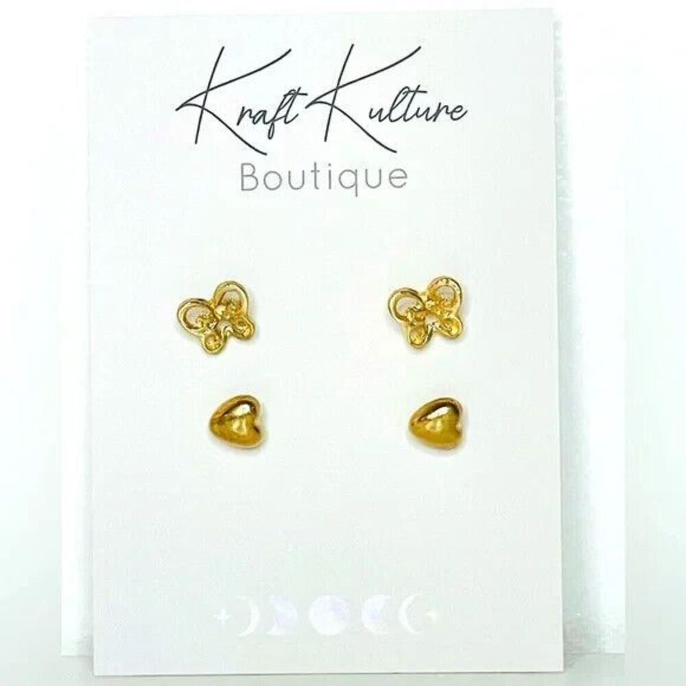 Butterfly and Heart Gold Tone Earrings NWT
